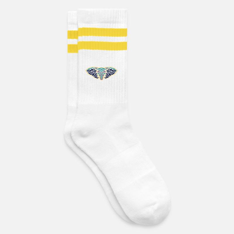 Psychedelic Elephant Head - Striped tennis socks - white/yellow