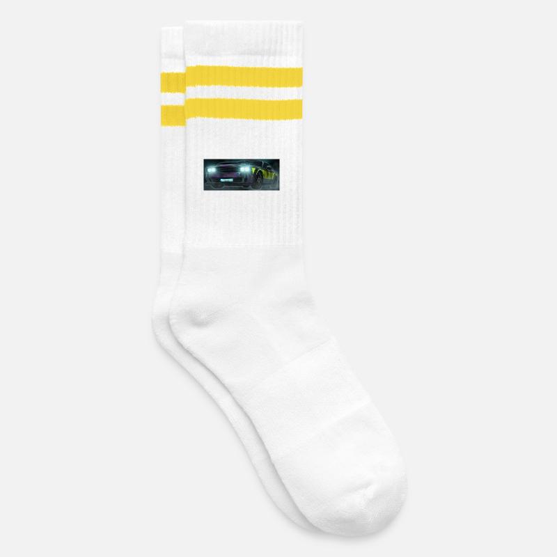 Flash Check Neon Stripe Car - Striped tennis socks - white/yellow