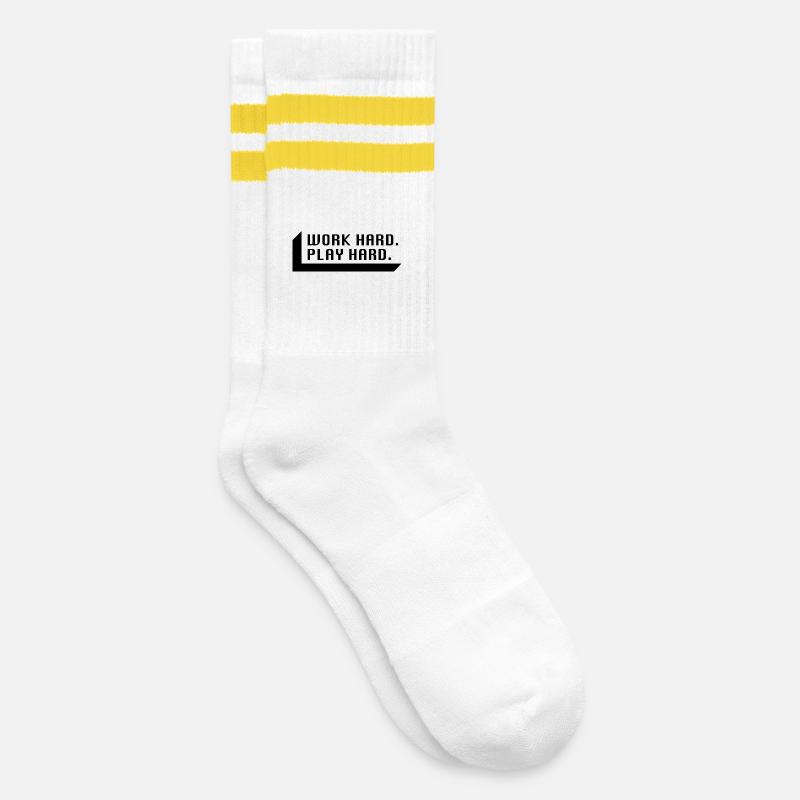 Work Hard. Play Hard. (Black) - Striped tennis socks - white/yellow