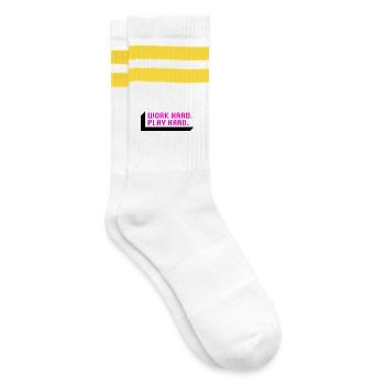 Work Hard. Play Hard. (Pink) - Striped tennis socks - white/yellow - Right