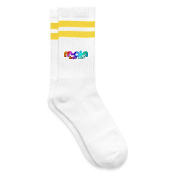 Moin heisst das! - Gestreifte Tennissocken - Weiß/Gelb - Rechts