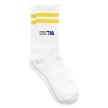 Boston Skyline Silhouette Design - Gestreifte Tennissocken - Weiß/Gelb - Rechts