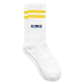 Hawaii ist der Ort, an dem meine Geschichte begann - Gestreifte Tennissocken - Weiß/Gelb - Rechts