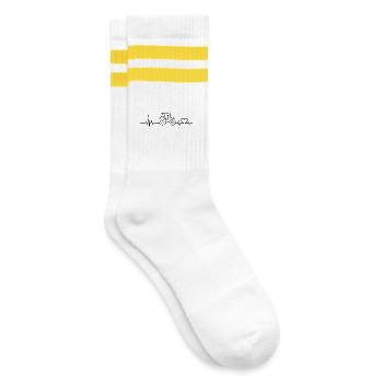 Traktor Puls EKG Herzfrequenz - Gestreifte Tennissocken - Weiß/Gelb - Rechts