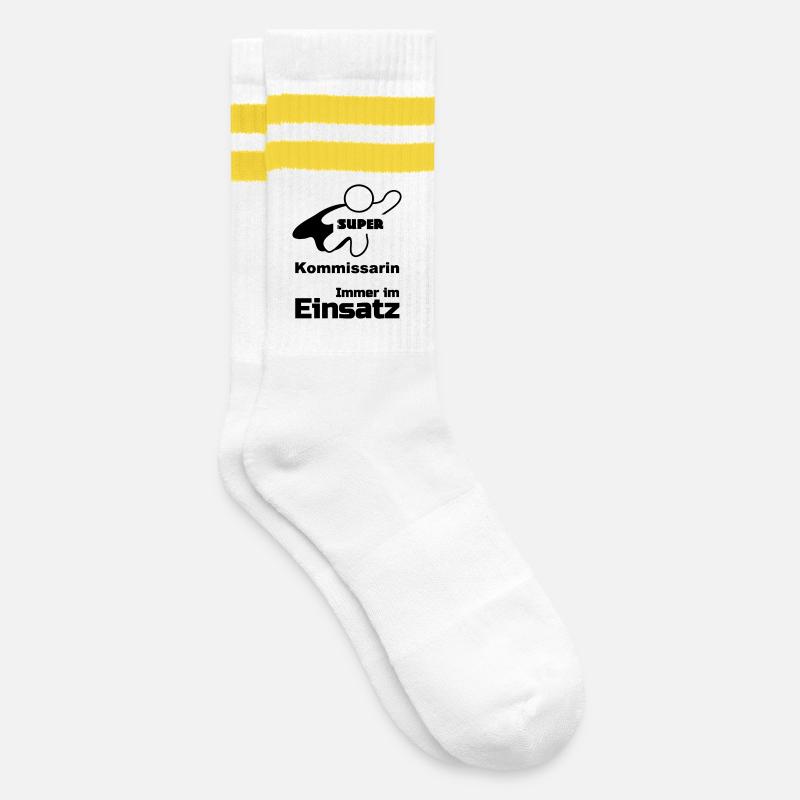 Super Kommissarin Geschenk - Gestreifte Tennissocken - Weiß/Gelb