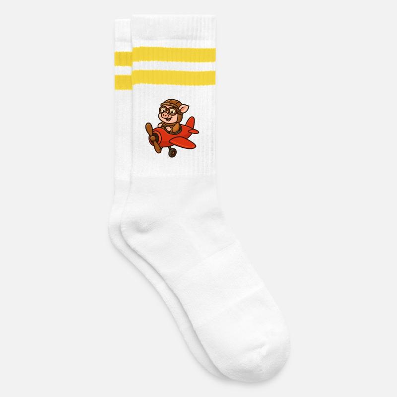 Pilote de cochon expressif dans un style rétro - Chaussettes de tennis - blanc/jaune
