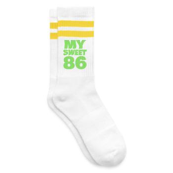 86 - Gestreifte Tennissocken - Weiß/Gelb - Rechts