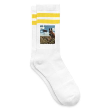 Horse Selfie with UFO - Striped tennis socks - white/yellow - Right