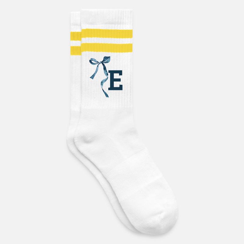 Monogramm und Geschenkidee - Gestreifte Tennissocken - Weiß/Gelb