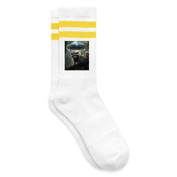 Raccoon selfie with UFO - Striped tennis socks - white/yellow - Right