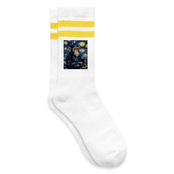 Singe Chimpanzé Style Van Gogh Étoilé - Chaussettes de tennis - blanc/jaune - Droite