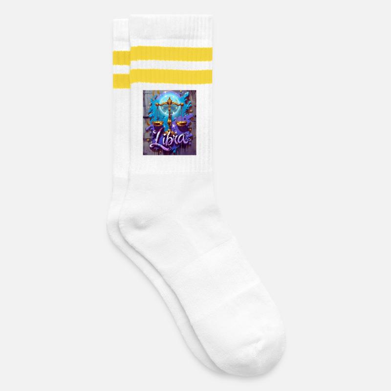 Libra - Striped tennis socks - white/yellow