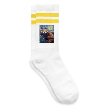 Roter Panda Bär Van Gogh Style Starry Night - Gestreifte Tennissocken - Weiß/Gelb - Rechts