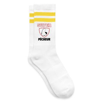 Super Fisherman, Father's Day, Christmas - Striped tennis socks - white/yellow - Right