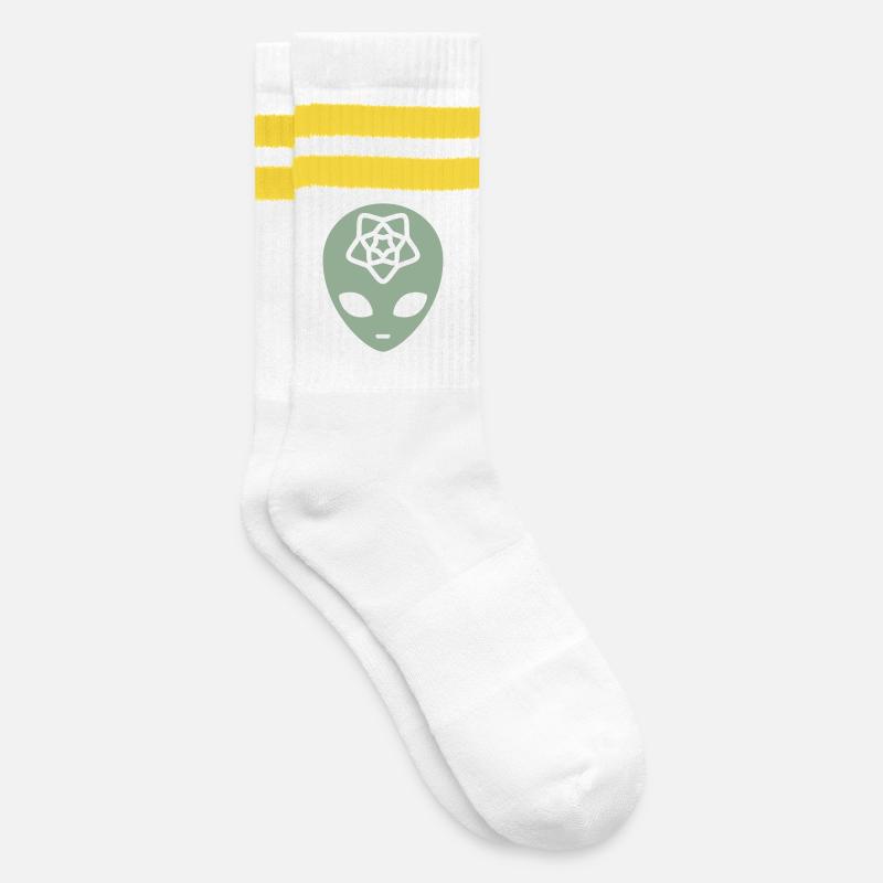 Geometric Alien Mind - Striped tennis socks - white/yellow