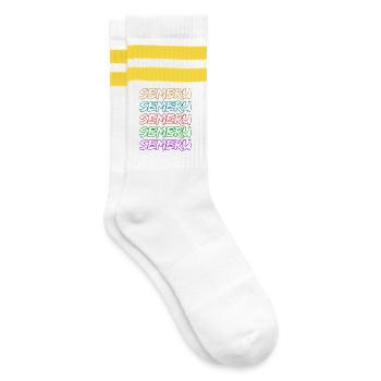 Klettern Semeru - Gestreifte Tennissocken - Weiß/Gelb - Rechts