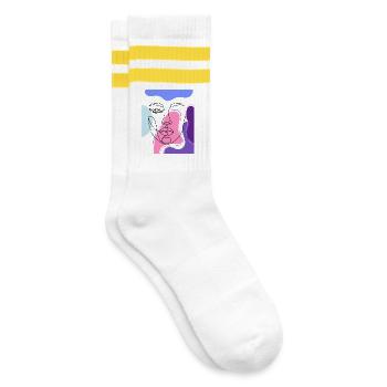 Abstract portrait in colored lines - Striped tennis socks - white/yellow - Right