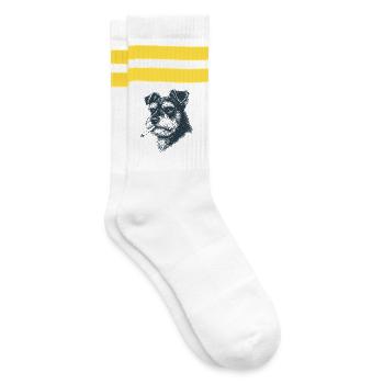 Dog portrait of Schnauzer with cigarette - Striped tennis socks - white/yellow - Right