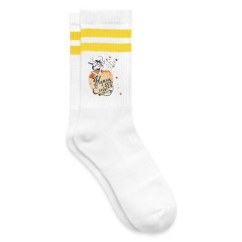 Happy easter - Gestreifte Tennissocken - Weiß/Gelb - Rechts