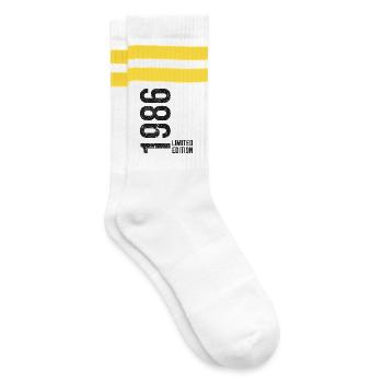 40. Geburtstag Mann Frau 40 Jahre Deko 1986  - Gestreifte Tennissocken - Weiß/Gelb - Rechts