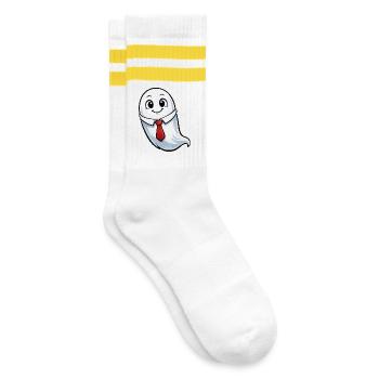 Sprechender Geist im Anzug - Gestreifte Tennissocken - Weiß/Gelb - Rechts