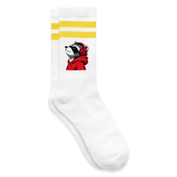 Raccoon Beats Hoodie Mascot - Striped tennis socks - white/yellow - Right