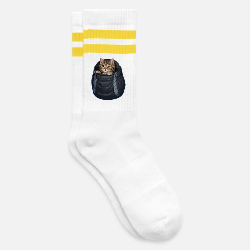 Katze im Sack - Gestreifte Tennissocken - Weiß/Gelb