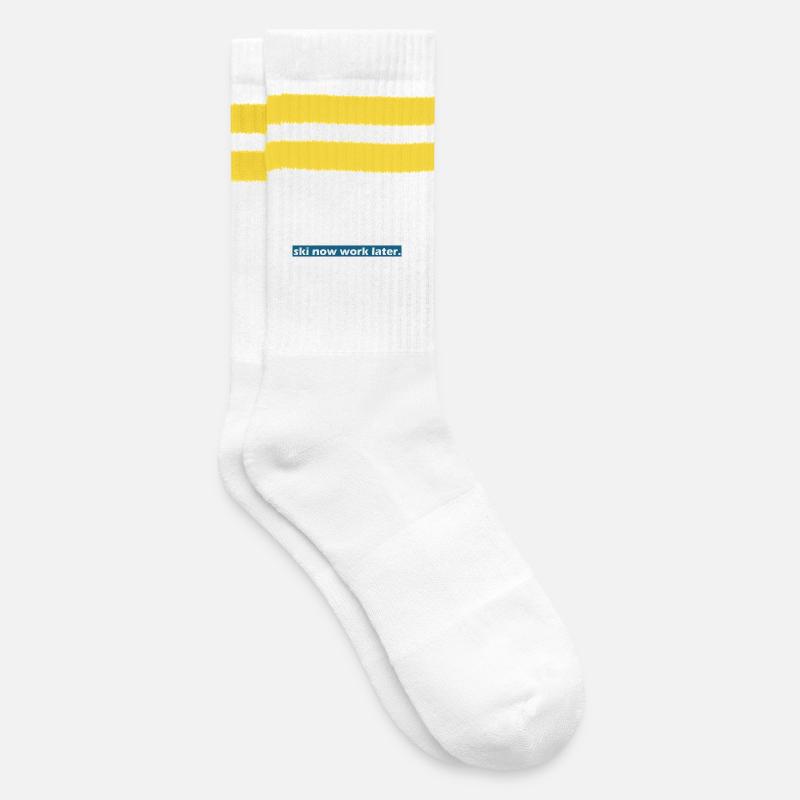 ski now - Gestreifte Tennissocken - Weiß/Gelb
