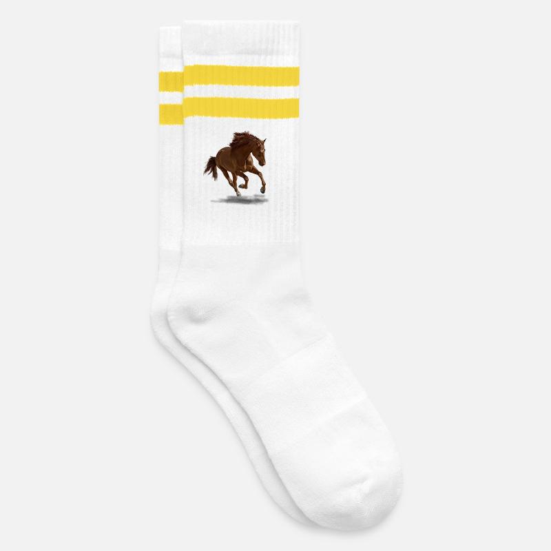 Pferd - Gestreifte Tennissocken - Weiß/Gelb