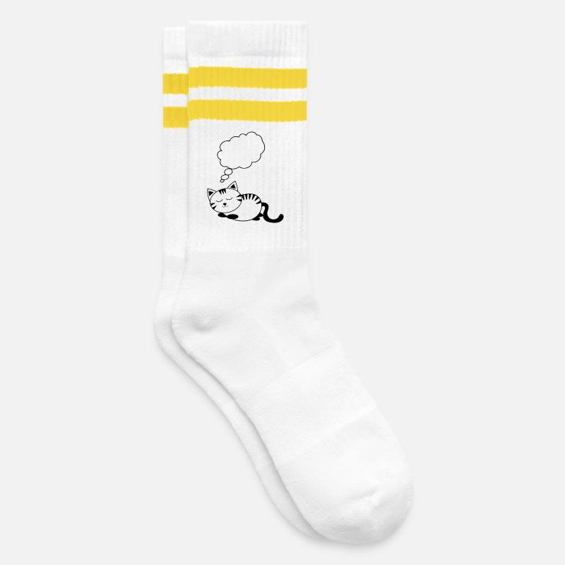 Katze KätzchenTier Comic personalisierbar Geschenk - Gestreifte Tennissocken - Weiß/Gelb