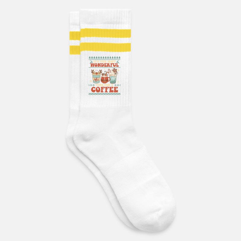 Hässlicher Weihnachtspullover - Gestreifte Tennissocken - Weiß/Gelb
