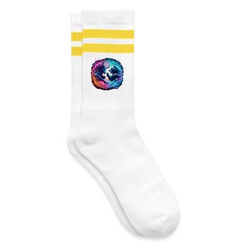 Stock market trading bull vs. bear - Striped tennis socks - white/yellow - Right