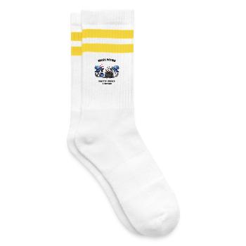 Süße Katzen brauen und trinken Kaffee Halloween - Gestreifte Tennissocken - Weiß/Gelb - Rechts