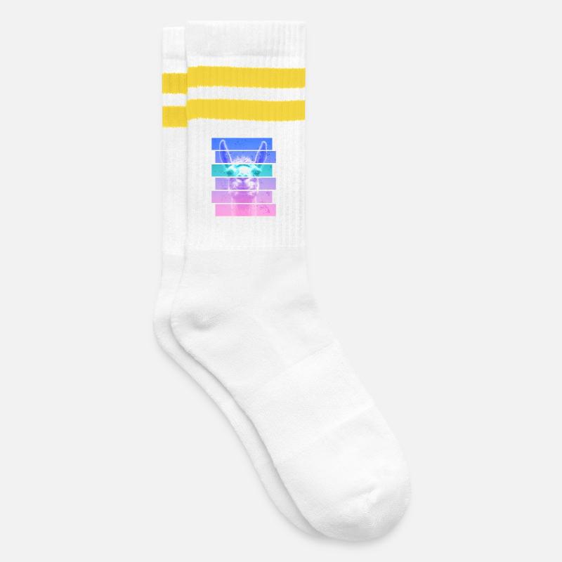 Alpaka - Gestreifte Tennissocken - Weiß/Gelb
