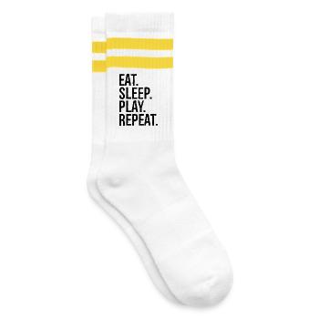eat sleep play repeat - Gestreifte Tennissocken - Weiß/Gelb - Rechts
