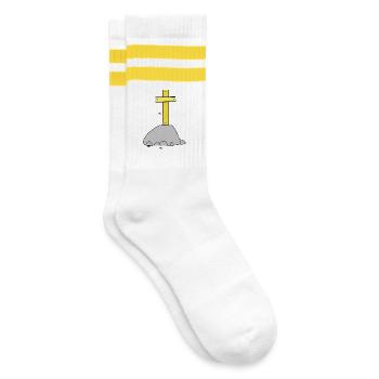 Halloween Kreuz Kreuze Spinne - Gestreifte Tennissocken - Weiß/Gelb - Rechts