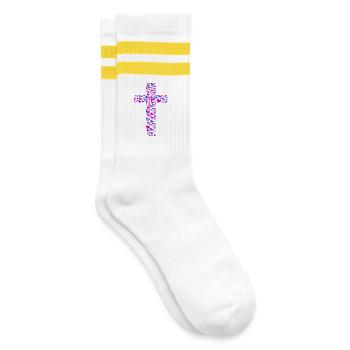 Kreuz Kreuze Jesus Herzen Herz - Gestreifte Tennissocken - Weiß/Gelb - Rechts