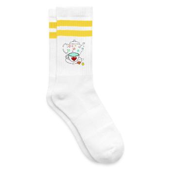 Herz Tee Teekanne Valentinstag Getränke - Gestreifte Tennissocken - Weiß/Gelb - Rechts