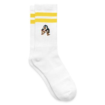 Cute Penguin Hurdler Saying Overcoming It - Striped tennis socks - white/yellow - Right
