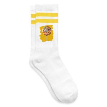 Lollipop Lutscher Bonbon Süssigkeit - Gestreifte Tennissocken - Weiß/Gelb - Rechts
