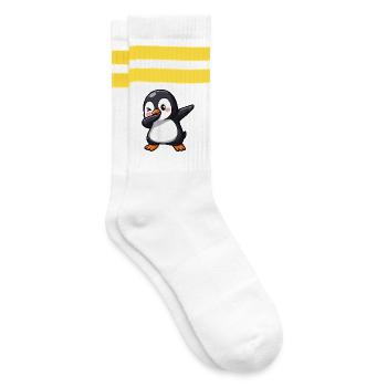 Cute Penguin Dab Dance Gamer Kawaii Cartoon - Striped tennis socks - white/yellow - Right
