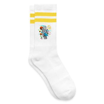 Kosmische Hand mit Planetenbahnen - Gestreifte Tennissocken - Weiß/Gelb - Rechts