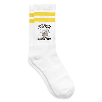 Niedliche weiße Pudelillustration - Gestreifte Tennissocken - Weiß/Gelb - Rechts