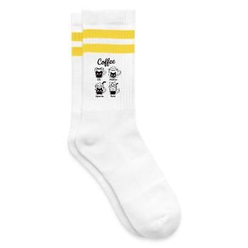 Katzen und Kaffee Shirt und Tassen Design - Gestreifte Tennissocken - Weiß/Gelb - Rechts