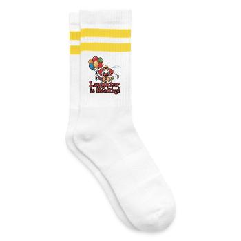 Vintage Zirkusclown Lachen T-Shirt - Gestreifte Tennissocken - Weiß/Gelb - Rechts