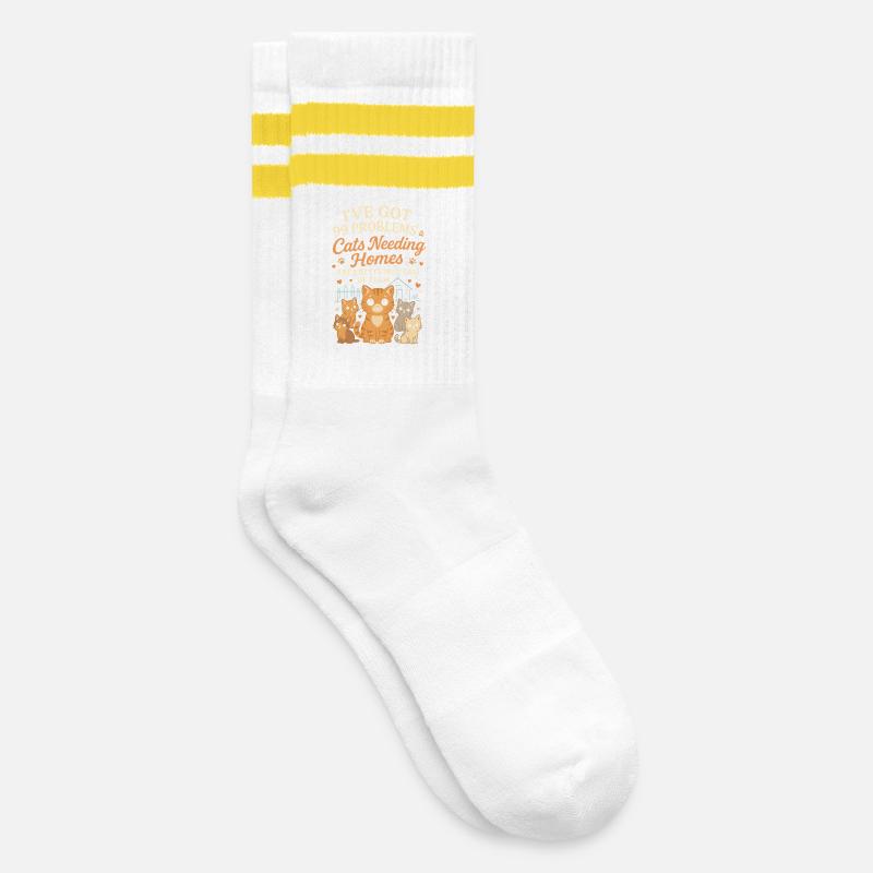 I have 99 problems & cats that need a home - Striped tennis socks - white/yellow