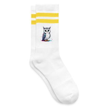 Niedliche Manga Eulenkunst für Kinder - Gestreifte Tennissocken - Weiß/Gelb - Rechts