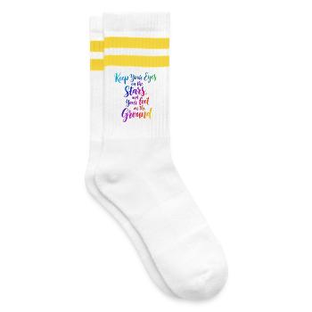 Inspirational Quote with Starry Gradient - Striped tennis socks - white/yellow - Right