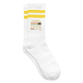 Original 1996 Jahrgang Vintage Geburtstag Retro - Gestreifte Tennissocken - Weiß/Gelb - Rechts