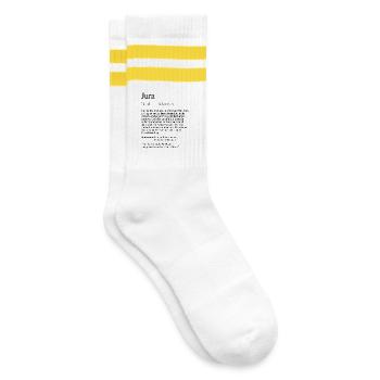 Unispruch "Jura" Student Geschenk, Studenten - Gestreifte Tennissocken - Weiß/Gelb - Rechts